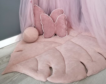 Monstera foglia di gioco tappeto arrossire - tappeto di stracci, tappetino di pancia, arredamento della stanza dei giochi Regalo per la doccia del bambino, tappetino infantile per bambini, ragazza del ragazzo dell'attività dei bambini