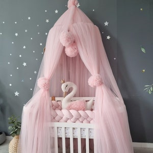 Princess canopy ONLY, Baby bed curtains, Hanging Ceiling crib baldachine, light pink play tent, Nursery girl room decor, crib decor net