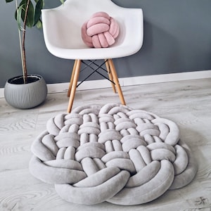 Tapete de brincar para bebê. Tapete de brincar com nó de chão, tapete de barriga, decoração de berçário de quarto infantil, tapete de atividades, tapete de pano para sala de jogos, presente de aniversário de bebê cinza