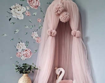 Light Blush Princess baldachin, Baby bed curtains, Hanging Ceiling crib canopy, pink play tent, Nursery girl room decor, crib decor playroom