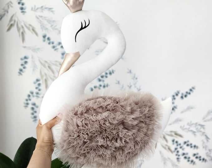 Pillow swan, Decorative pillows, Baby Shower Gift. Gender Neutral Baby Room Decor, Princess Swan cushion. Girl Boy Nursery Decor