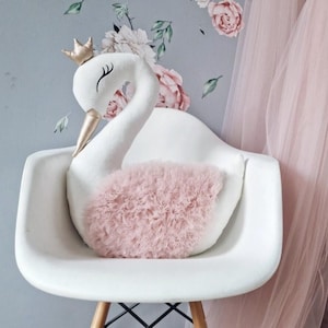 Princess Pillow swan, Light blush with gold or silver, Pillow Baby shower gift. Throw pillows, Baby Room Decor, nursery decor, pink
