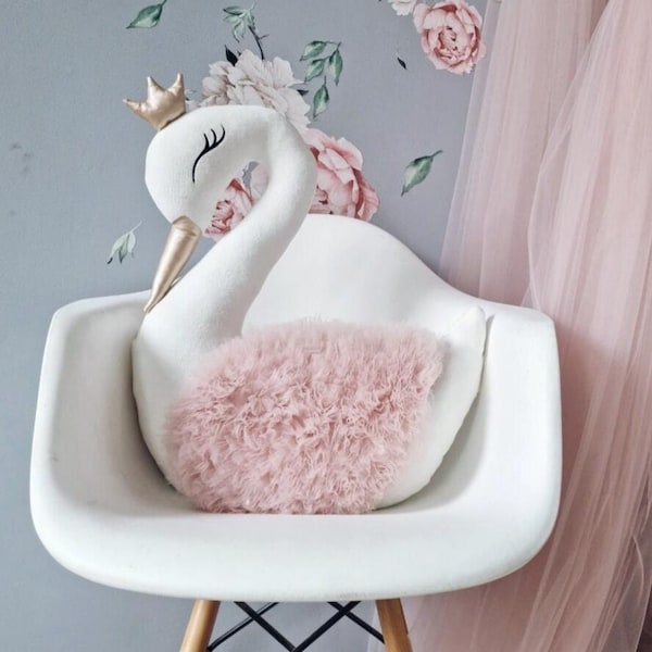 Princess Pillow swan, Light blush with gold or silver, Pillow Baby shower gift. Throw pillows, Baby Room Decor, nursery decor, pink