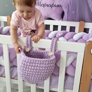Hängender Aufbewahrungskorb, gestrickter Krippenkorb, Kinderzimmer-Aufbewahrungskorb, Korb-Organizer, Babyparty-Geschenkkörbe für Kinderbett-Dekor, Spielzeugtasche