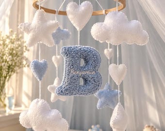 Personalized Baby Mobile. Letter Mobile. Blue Nursery Decor. Baby Shower Gift for Newborn. Crib Mobile. Baby room decor. Hand made