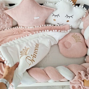 Manta de bebé personalizada, manta de nombre de bebé, manta de niña, regalo de baby shower, manta de niña, cuadros rosa rubor, regalo de bebé