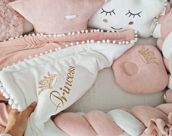 Personalisierte Babydecke, Baby-Namensdecke, Baby-Mädchen-Decke, Baby-Dusche-Geschenk, Baby-Mädchen-Decke, Blush rosa kariert, Baby-Geschenk