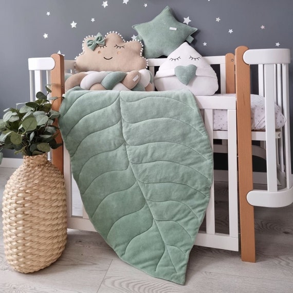 Baby play mat phistachio - leaf velour rag rug, tummy time mat Baby shower gift kids infant floor mat children's activity mat boy girl green