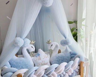 Baby boy crib canopy ONLY , Baby baldachin, Blue Bed curtains (no pillows and other accessories). Baby shower gift