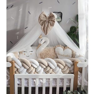 Bed canopy with bow, baby crib canopy, Canopy crib curtains for girl, boy (no pillows, ONLY canopy).