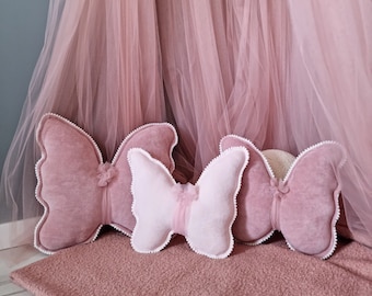 Butterfly pillow light pink. Baby nursery decor. Kids room decor. Baby shower Pregnancy gift. Princess Baby girl. Decorative Baby playhouse