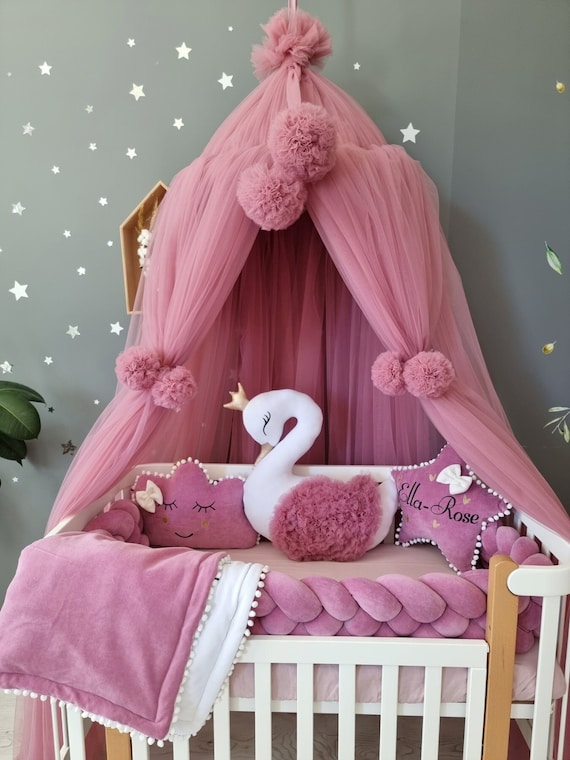 Only Princess Baldachin Rose, Baby Bed Curtains, Hanging Ceiling Crib Canopy, Pink Play Tent, Nursery Girl Room Decor, Crib Decor Playroom