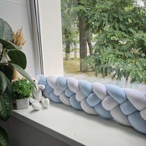 Braided pillow draft stopper. Door or window draft barrier. Noise protector nursery. Knot pillow bolster. Decorative cushion