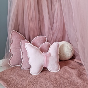 Butterfly pillow light pink. Baby nursery decor. Baby shower new mom gift. Princess Baby girl room decor. Kids Decorative Baby Game room