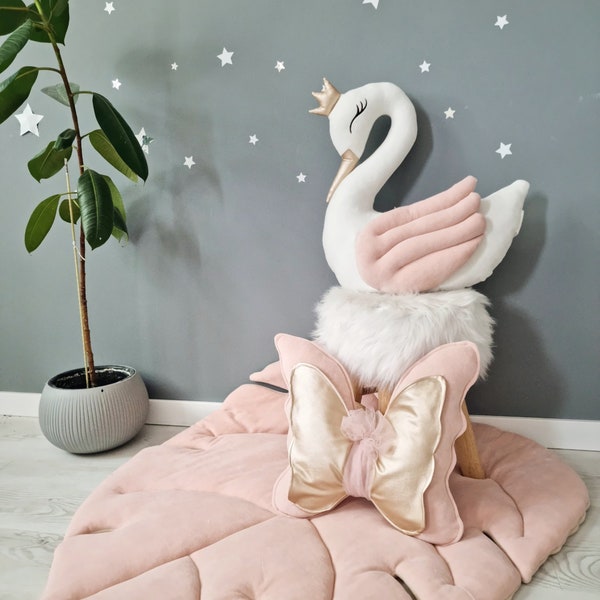 Cadeau personnalisé d’ensemble d’oreillers - cygne d’oreiller de princesse, blush de nuage, couverture facultative de bébé de berceau avec le nom brodé, cadeau personnalisé