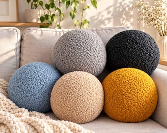 Round pillow. Decorative pillow, new home gift, throw pillow, boucle ball pillows, couch or sofa pillows, home decor, living room decor