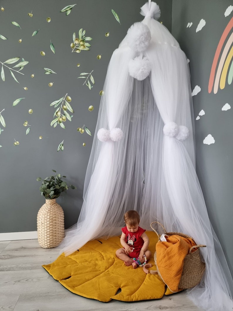 White Bed Canopy Hanging Ceiling Canopy Baldachin Play Etsy