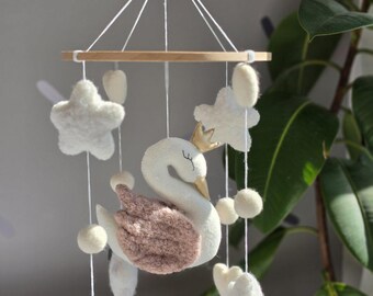 Swan baby mobile girl. Blush Princess Nursery decor. Baby shower gift.