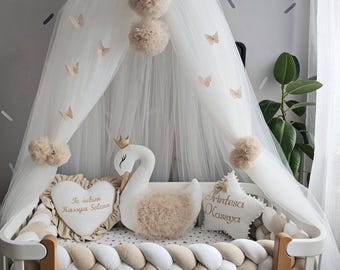 Canopy crib with butterflies. Princess tent. (NO pillows and other accessories) Baby bed curtains, crib canopy, Nursery decor