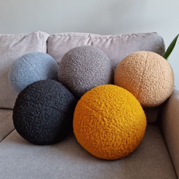 Bouclé-Dekokissen, rundes Kissen, Boho-Kissen, Geschenk für sie, Wurfkissen, Kugelkissen, Couchkissen, Sofakissen, Kinderzimmerdekoration