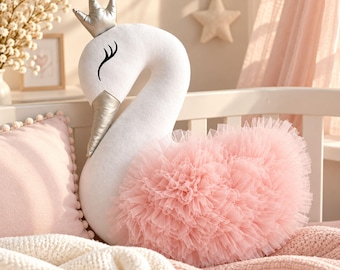 Princess Pillow Swan. Nursery Pillow. Baby shower gift. Baby Room Decor, Nursery Decor.  Animal Nursery Decor. Custom baby pillow