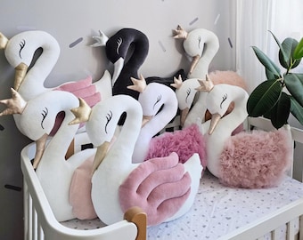 Pillow swan, Decorative pillows, Baby Shower Gift. Baby Room Decor, Princess Swan cushion. Nursery Decor