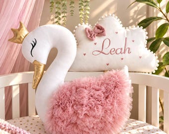 Baby pillows set - custom swan pillow, cloud pillow baby name, personalized baby blanket, Personalized baby gift. Girl Nursery decor
