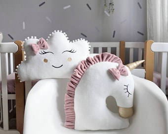 Baby pillows set. decorative unicorn pillow, cloud pillow, personalized baby blanket, Baby gift. Nursery decor