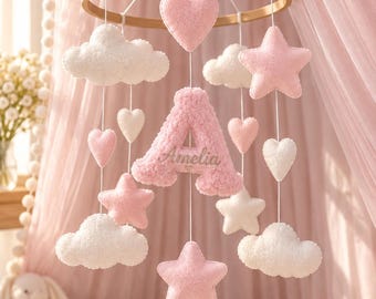 Personalized Baby Mobile. Letter Mobile. Pink Nursery Decor. Baby Shower Gift for Newborn. Crib Mobile. Baby room decor. Hand made