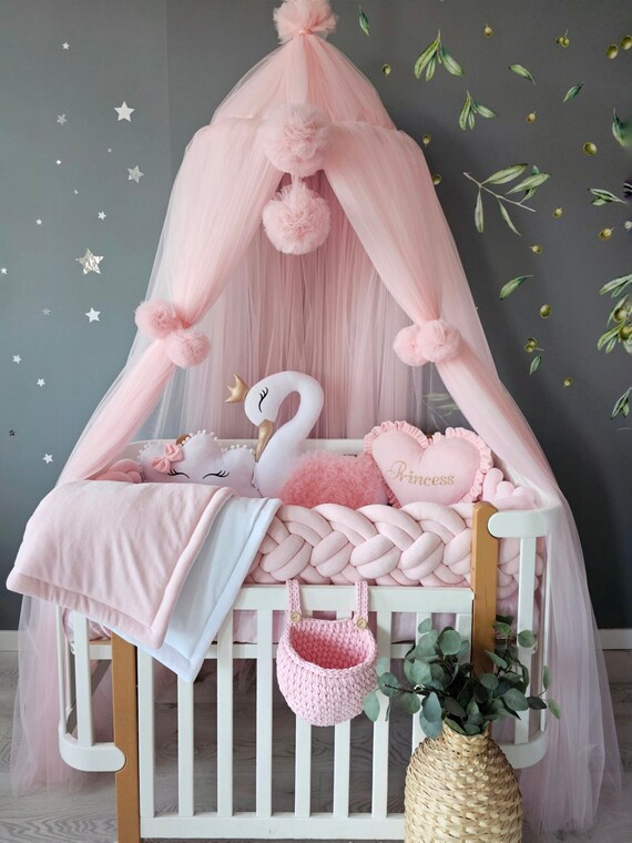 Light Pink Princess Baldachine Baby Bed Crib Canopy. Hanging Ceiling Curtains Play Tent Nursery Girl Room Decor Crib Decor Playroom Etsy UK