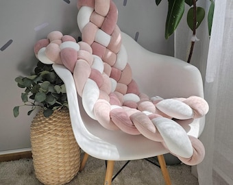 Braided knot pillow draft stopper. Door or window draft barrier. Noise blush protector nursery. Bolster pillow. Decor for sofa or chair