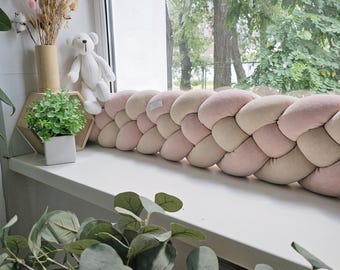Braided pillow bolster draft stopper. Door or window draft barrier. Noise protector nursery. Knot pillow. Decorative cushion for sofa
