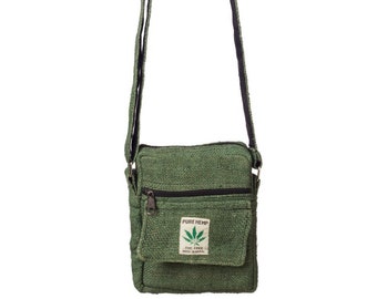Grüne Hanf Crossbody Bag: Kleine Fair Trade Handtasche