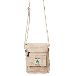 Natural Hemp Crossbody Bag, Small Shoulder Bag, Adjustable Straps, Boho Purse