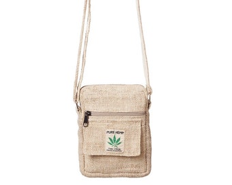 Natural Hemp Crossbody Bag, Small Shoulder Bag, Adjustable Straps, Boho Purse