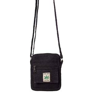 Sac à bandoulière en chanvre, petit sac à main noir, sac à bandoulière végétalien, bandoulière réglable