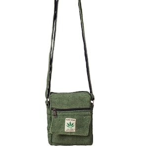 Petit sac à bandoulière végétalien, sac à bandoulière en chanvre vert, sac à main écologique
