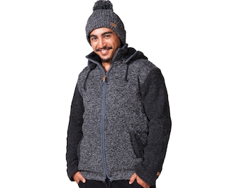 Wool Jacket, Warm wool Coat, 100% wool outside, Removable hood, Polar fleece inside, Hoodie, Cardigan, Fleece Lined