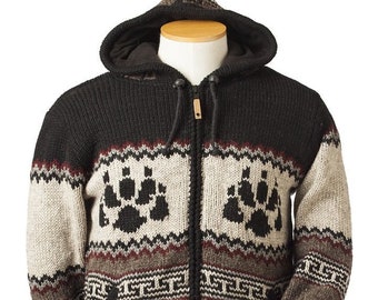 Wool Coat, Bear paw Jacket, Wool Sweater, Winter cardigan, Fleece lined Hoodie, Fleece Lined inside, Bear Paw