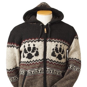 Wool Coat, Bear paw Jacket, Wool Sweater, Winter cardigan, Fleece lined Hoodie, Fleece Lined inside, Bear Paw