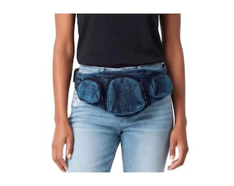 Teal Cotton Fanny Pack, Four Zip Pockets for Hands-Free Carry