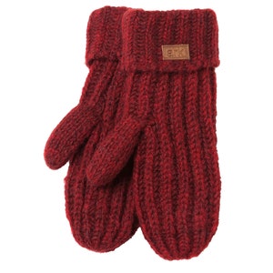 Thick Wool Mittens, Burgundy mittens, Red hand knit mitts, gloves, Fleece Lined,