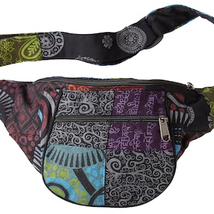 Funky Fanny Pack, Zipper Compartments, 100% Cotton, Festival Hip Pack, Adjustable Strap