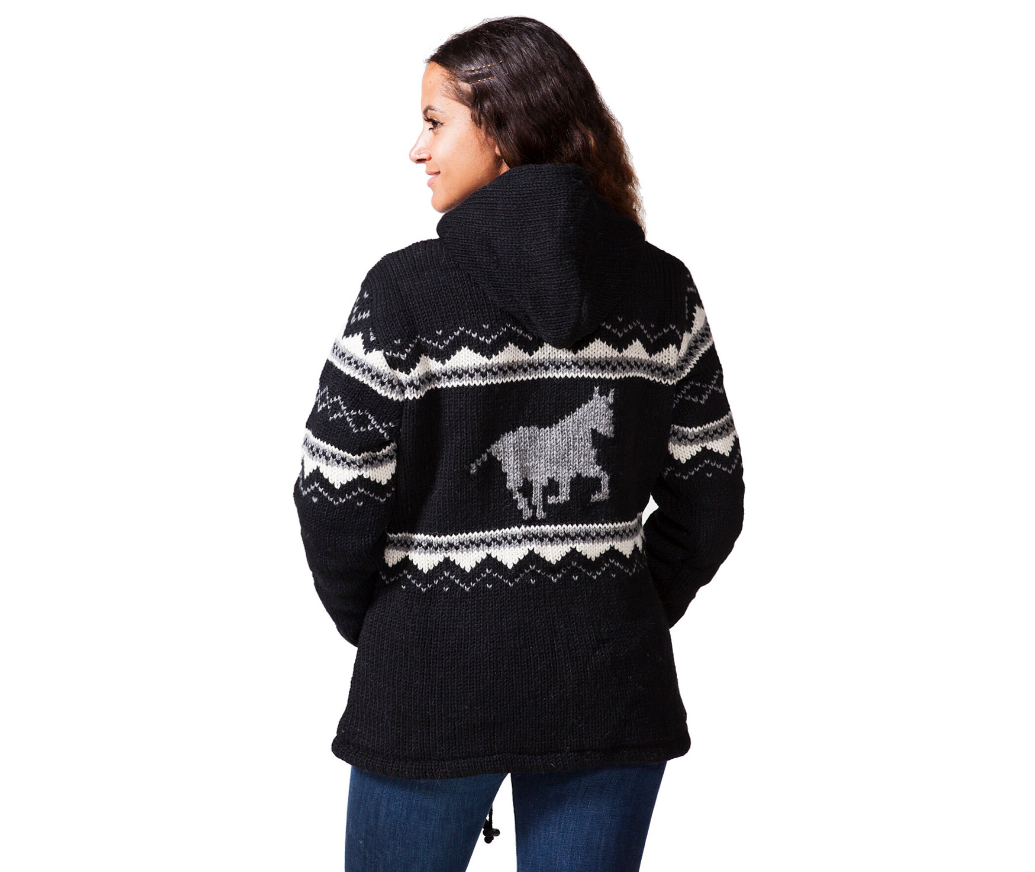 Horse Coat Wool Jacket Wool Sweater Cardigan Coat Hoodie | Etsy
