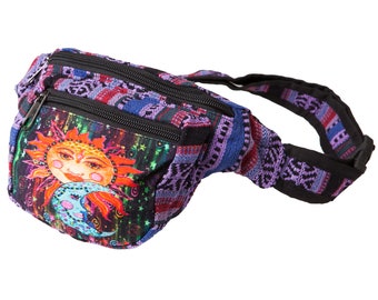 Festival Bauchtasche, Lila Hippy Design, 100% Baumwolle, zwei Taschen