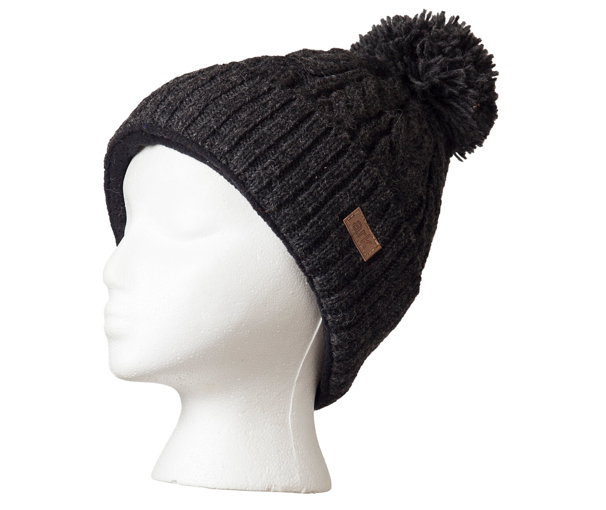 Charcoal Winter Pom Pom Hat Warm Wool 