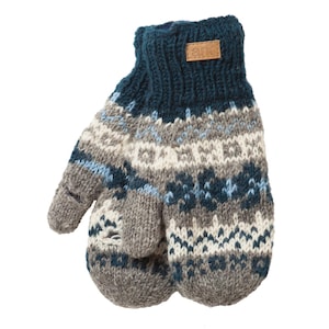 Wolle Armstulpen, Blaugrün (Grobstrick), Fleecefutter