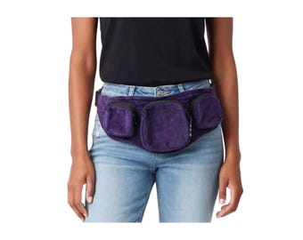 Purple Cotton Fanny Pack, Four Zip Pockets for Hands-Free Carry