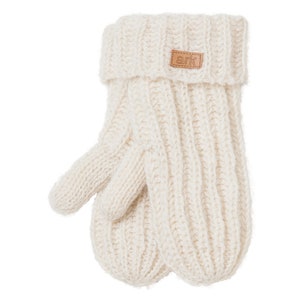 Thick Wool Mittens, White mittens, Red hand knit mitts, gloves, Fleece Lined,