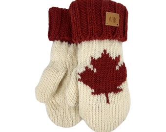 Maple Leaf Wolle Handschuhe, 100% Wolle außen mit Fleece Futter